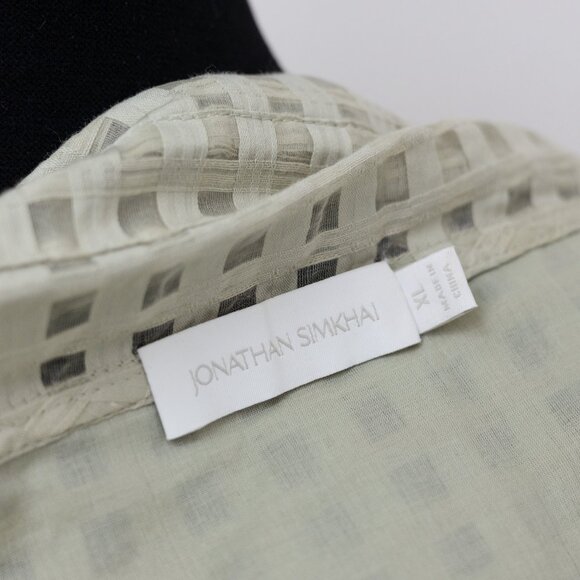 Jonathan Simkhai Paulina Sheer Windowpane Cotton & Silk Blouse Size XL - Picture 7 of 10